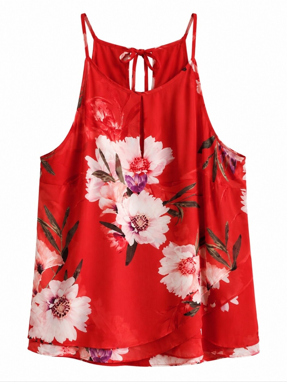 le chateau Red Floral Halter Tank with Open Back Tie Sz 2X